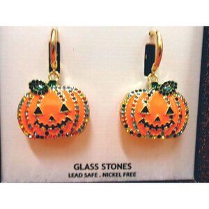 Halloween Pumpkin Hoop Earrings With Rhinestones By Piper K